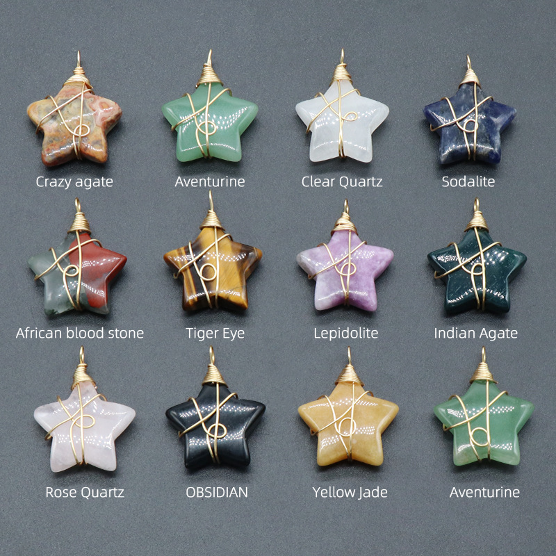 Natural crystal stone 30mm five-pointed star wire pendant DIY star pendant