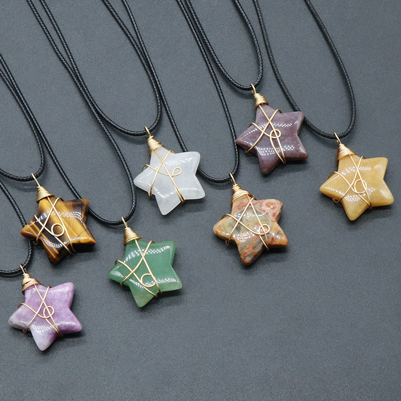 Natural crystal stone 30mm five-pointed star wire pendant DIY star pendant