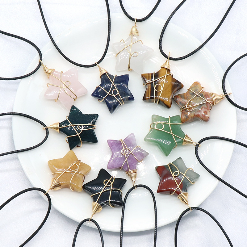 Natural crystal stone 30mm five-pointed star wire pendant DIY star pendant