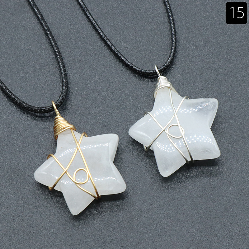 Natural crystal stone 30mm five-pointed star wire pendant DIY star pendant