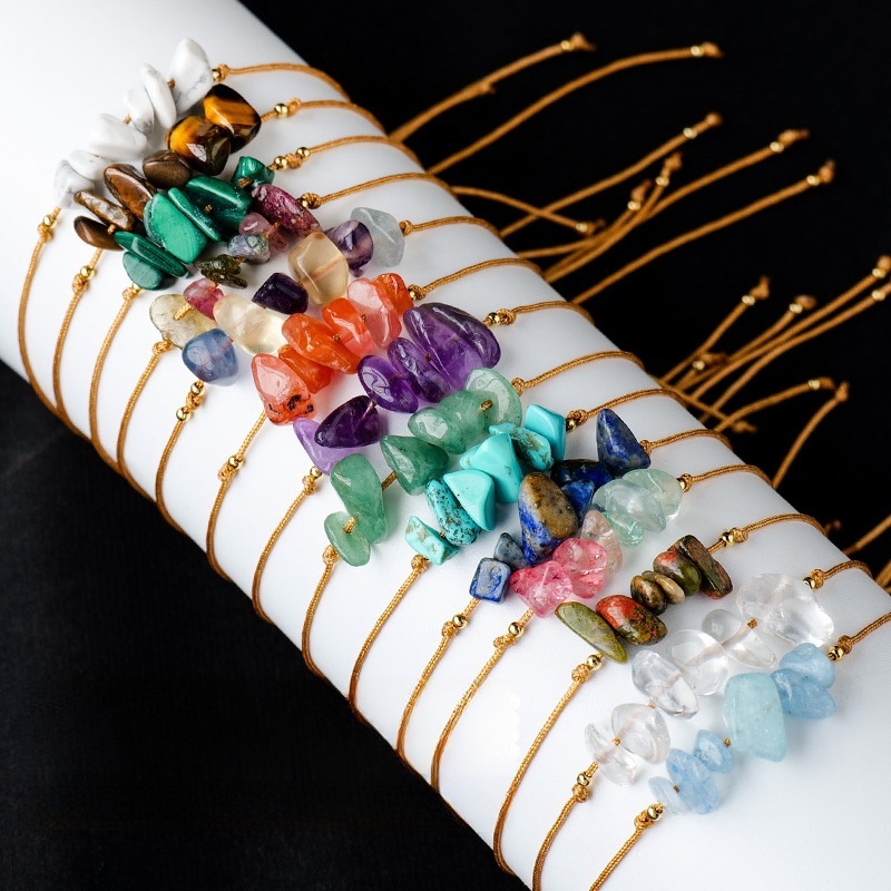 Wax thread hand-woven irregular gravel raw stone bracelet
