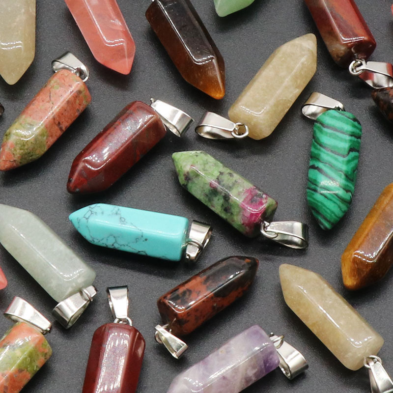 Natural crystal agate stone bullet hexagonal column pendant batch