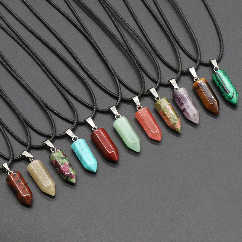 Natural crystal agate stone bullet hexagonal column pendant batch