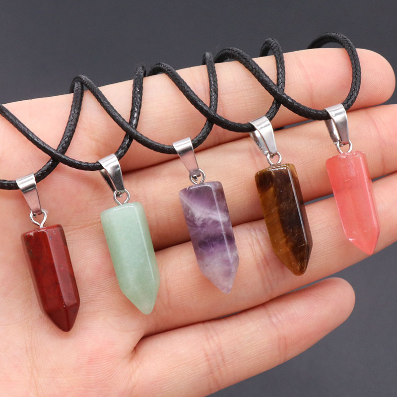Natural crystal agate stone bullet hexagonal column pendant batch