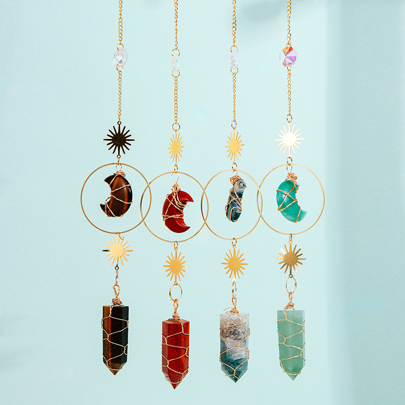 Natural crystal column crystal moon wind chime pendant