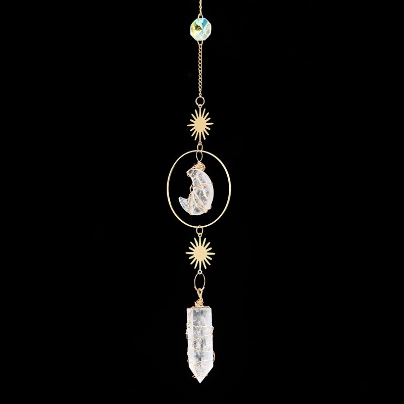 Natural crystal column crystal moon wind chime pendant