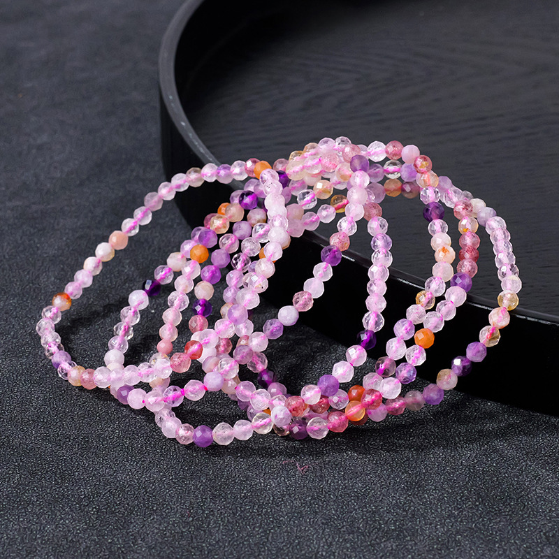 Natural crystal 4mm faceted super seven-loop round bead bracelet