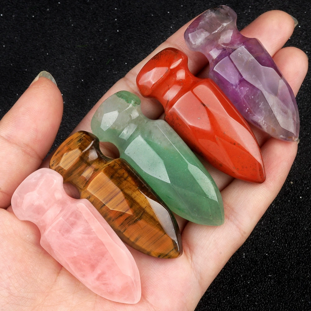 50mm dagger natural amethyst carved dagger model tiger eye stone ornament for play