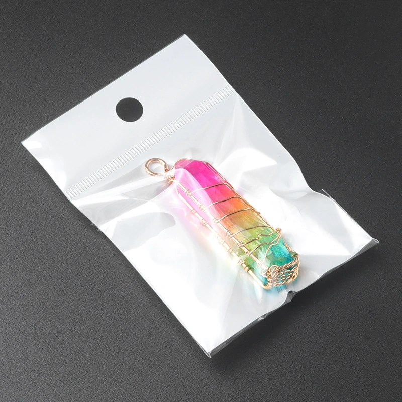Natural white crystal pillar wrapped wire tree of life pendant electroplated colorful