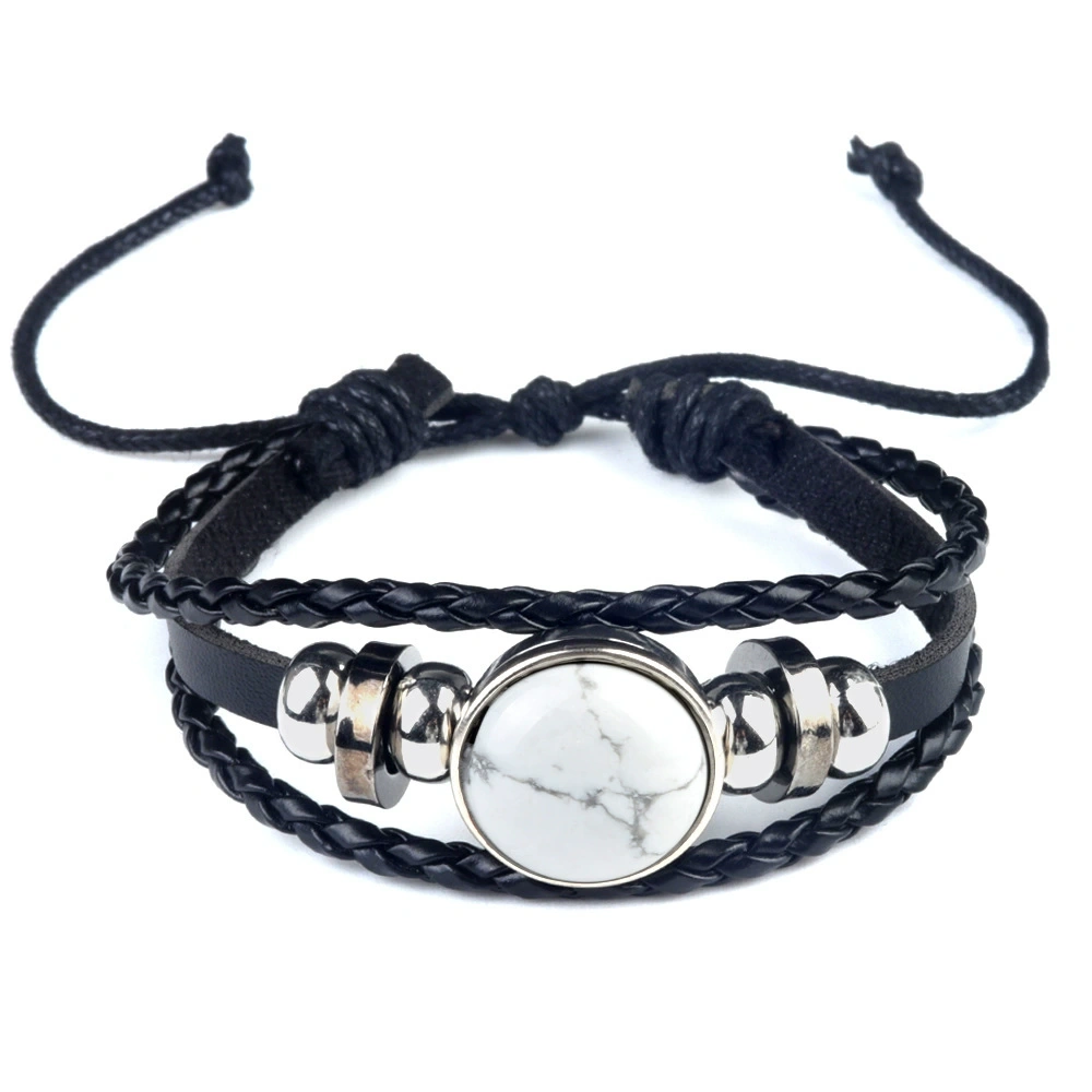 Natural crystal agate stone inlaid leather braided gemstone bracelet Time Gemstone Bracelet