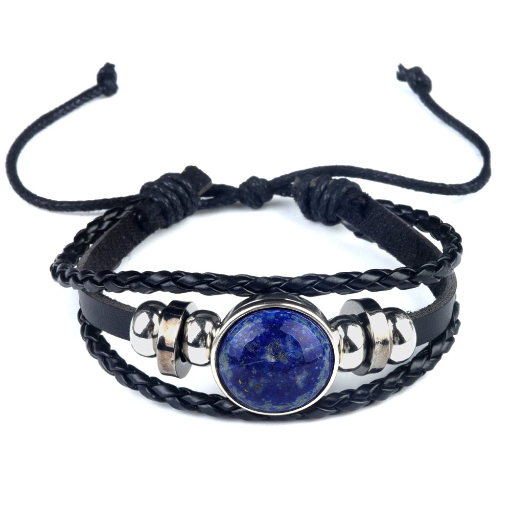 Natural crystal agate stone inlaid leather braided gemstone bracelet Time Gemstone Bracelet