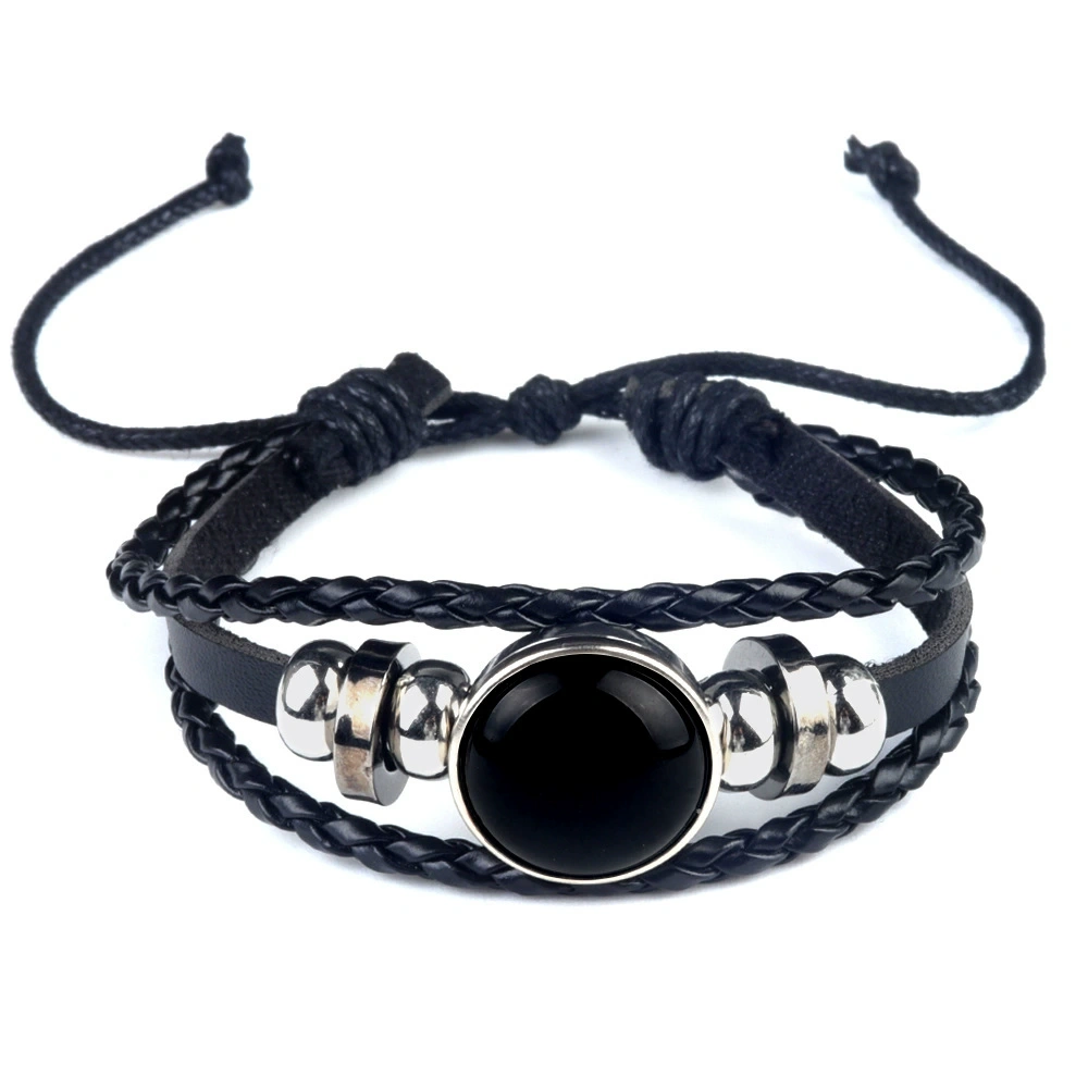Natural crystal agate stone inlaid leather braided gemstone bracelet Time Gemstone Bracelet
