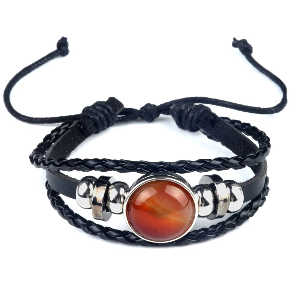 Natural crystal agate stone inlaid leather braided gemstone bracelet Time Gemstone Bracelet