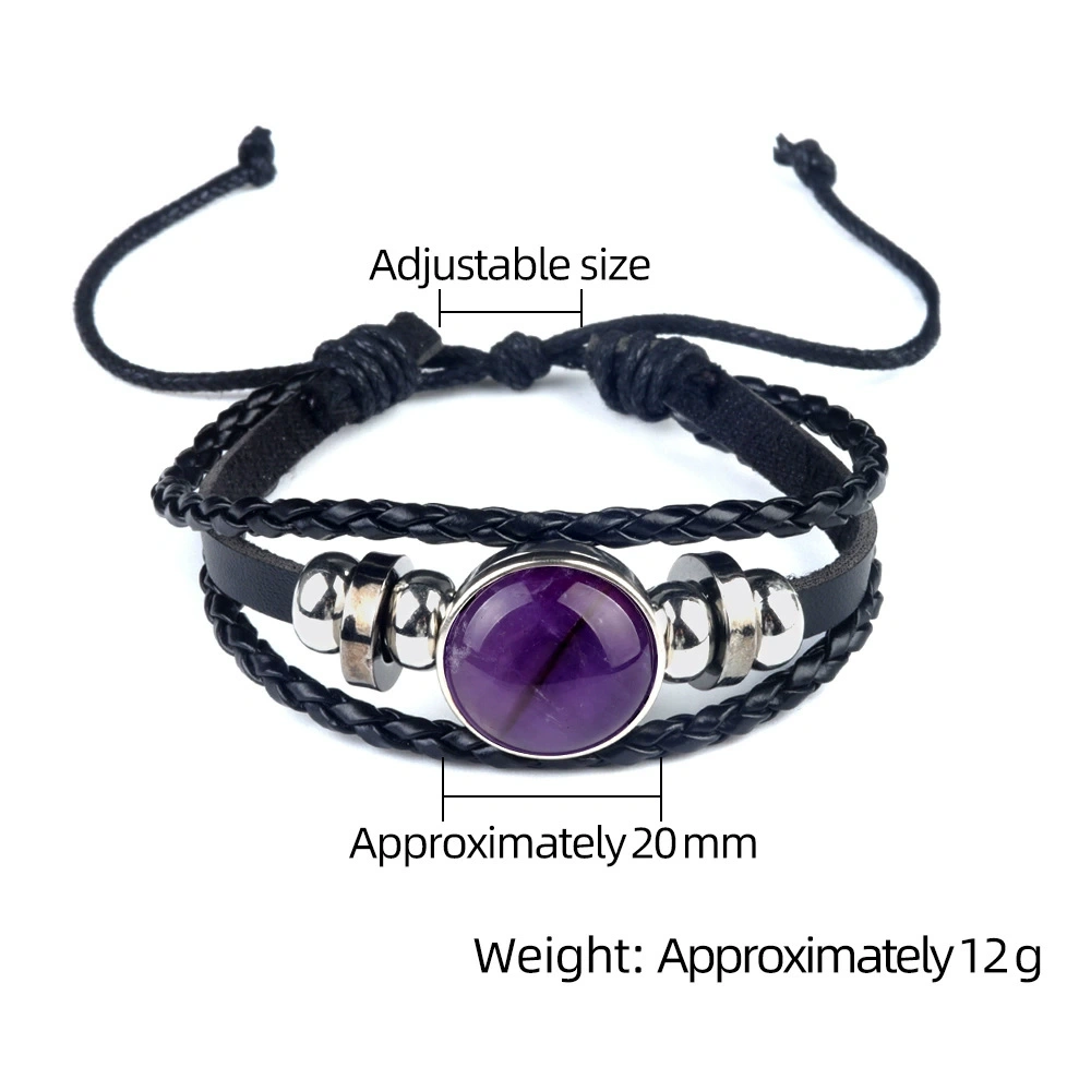 Natural crystal agate stone inlaid leather braided gemstone bracelet Time Gemstone Bracelet