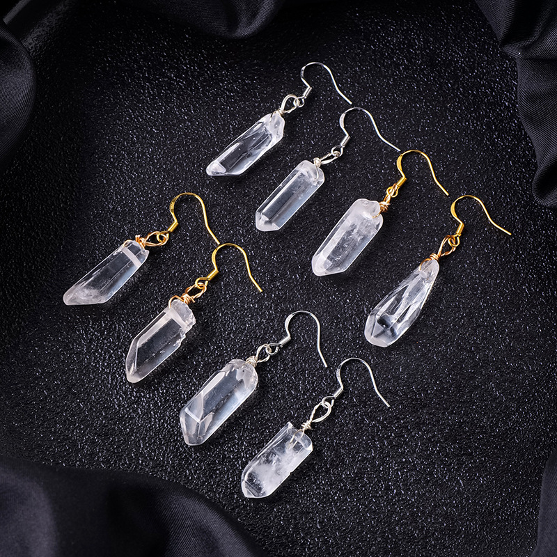 Natural clear quartz single crystal wire earrings