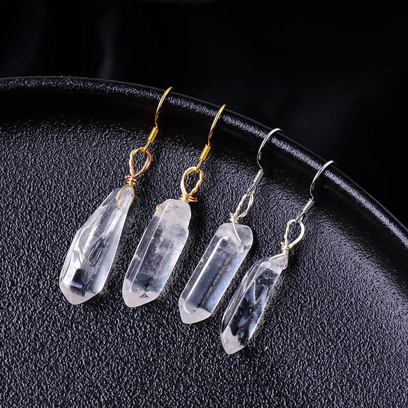 Natural clear quartz single crystal wire earrings