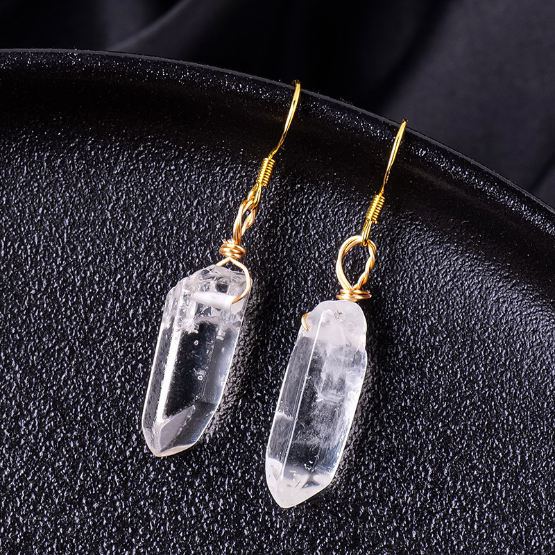 Natural clear quartz single crystal wire earrings