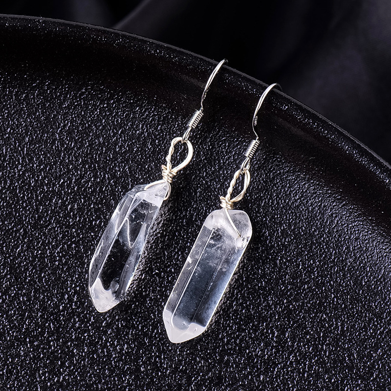 Natural clear quartz single crystal wire earrings