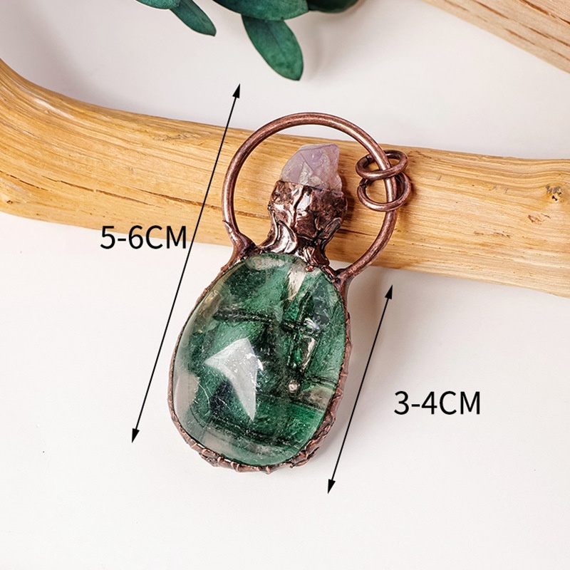Natural green ghost water drop red copper pendant amethyst tooth flower raw stone necklace