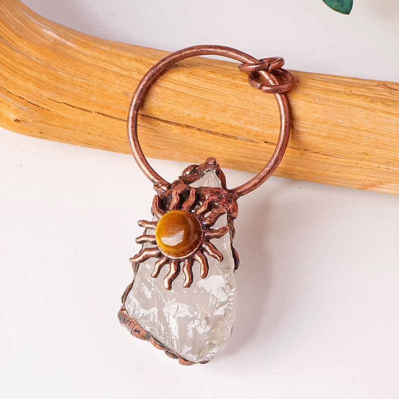 Natural crystal red copper pendant flower vintage raw stone necklace