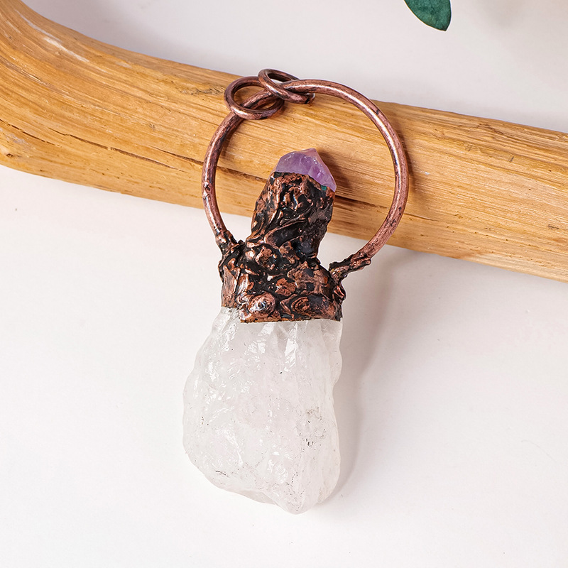 Natural crystal red copper pendant flower vintage raw stone necklace