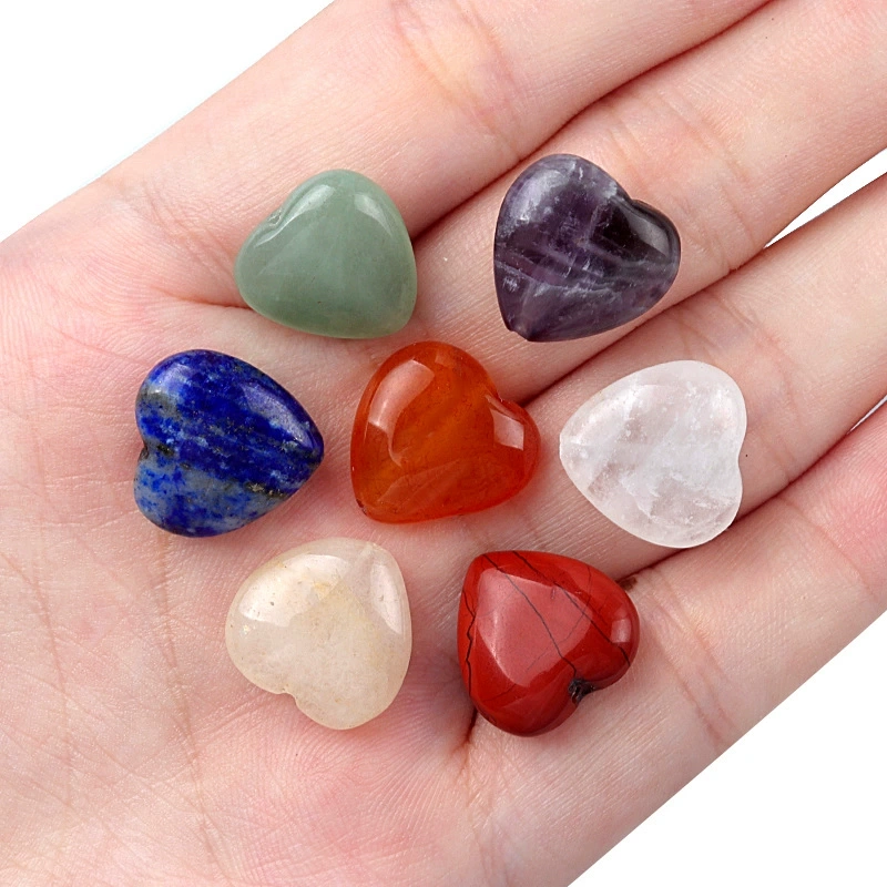 7 pieces in a pack 14mm seven-vein stone love beads diy chakra crystal necklace bracelet heart-shaped jewelry