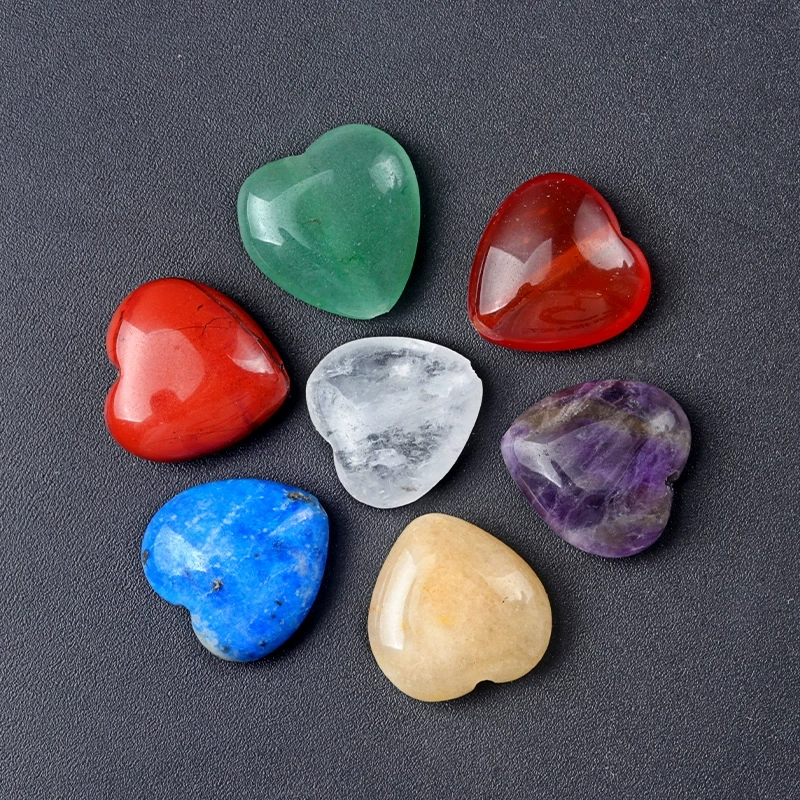 7 pieces in a pack 14mm seven-vein stone love beads diy chakra crystal necklace bracelet heart-shaped jewelry