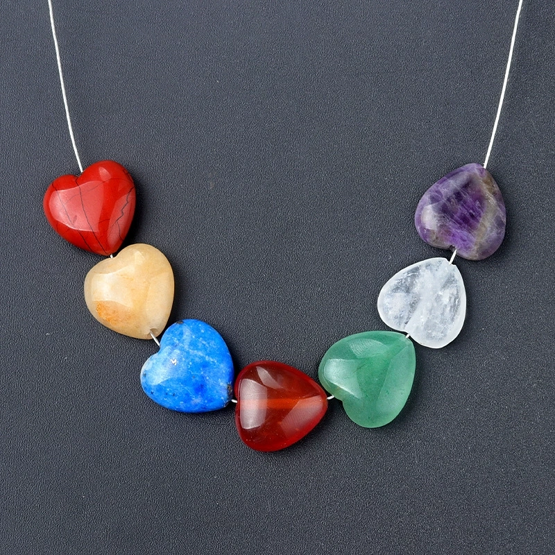 7 pieces in a pack 14mm seven-vein stone love beads diy chakra crystal necklace bracelet heart-shaped jewelry