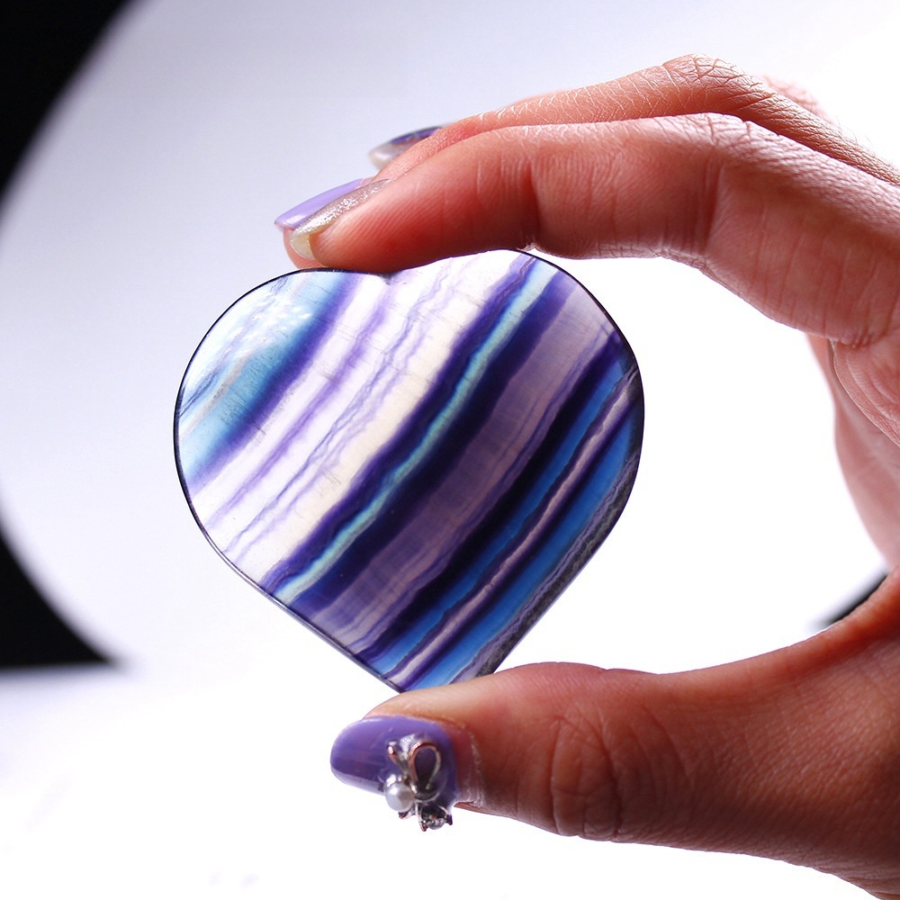 Natural rainbow fluorite colorful crystal energy stone stripes Heart