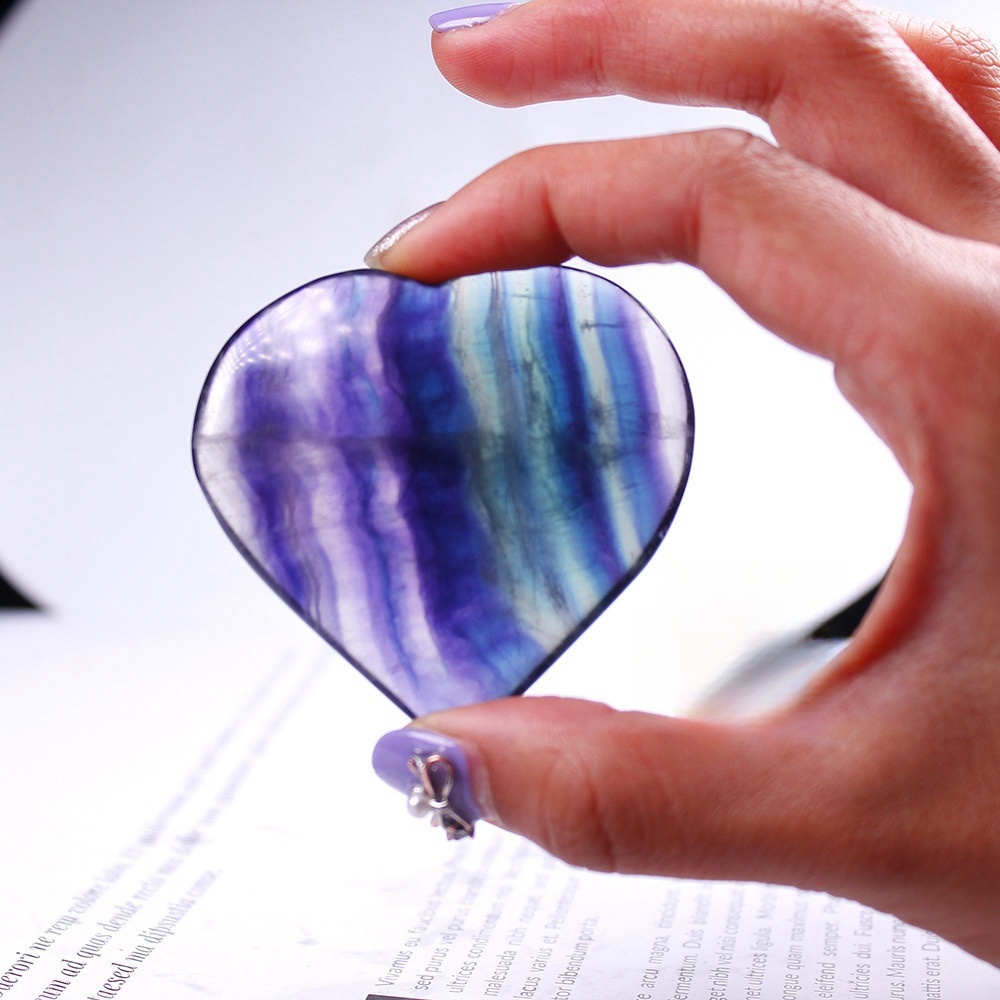 Natural rainbow fluorite colorful crystal energy stone stripes Heart