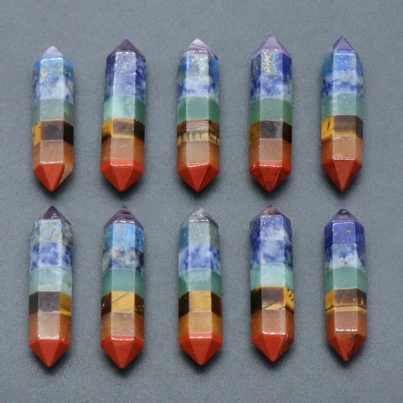 Colorful stone 10×42mm double pointed hexagonal column Natural crystal semi-precious stone colorful stone splicing process