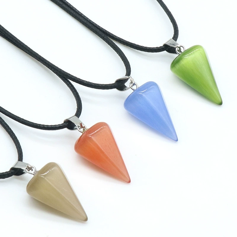 Colorful Cat's Eye Hexagonal Cone Necklace Pendant