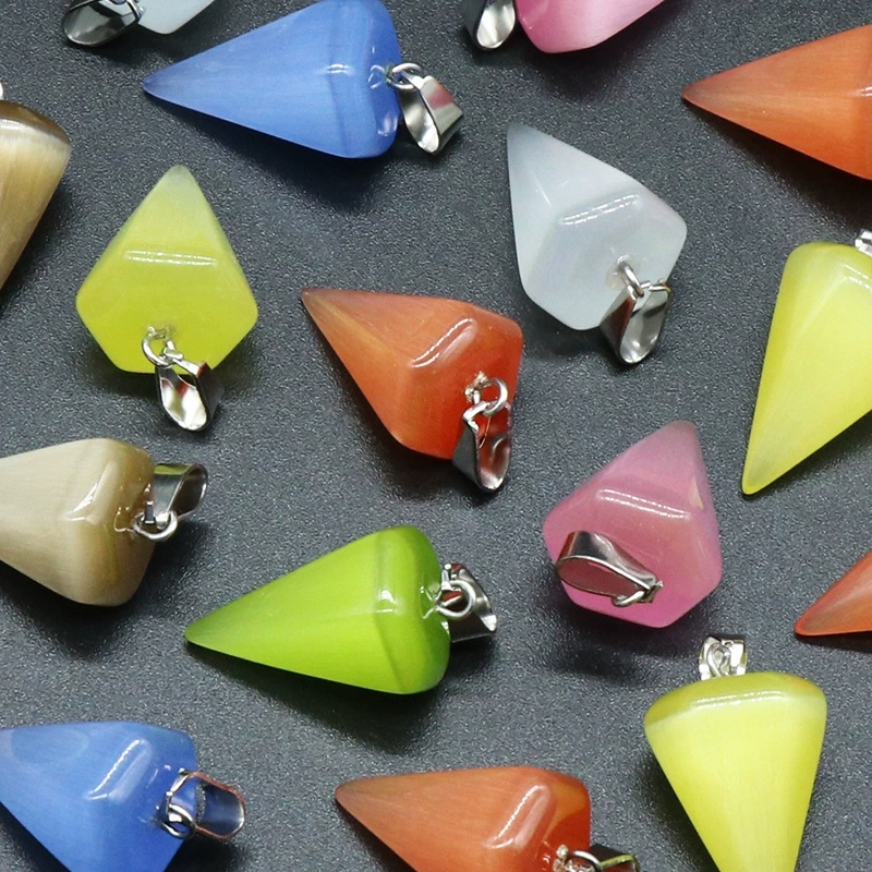 Colorful Cat's Eye Hexagonal Cone Necklace Pendant