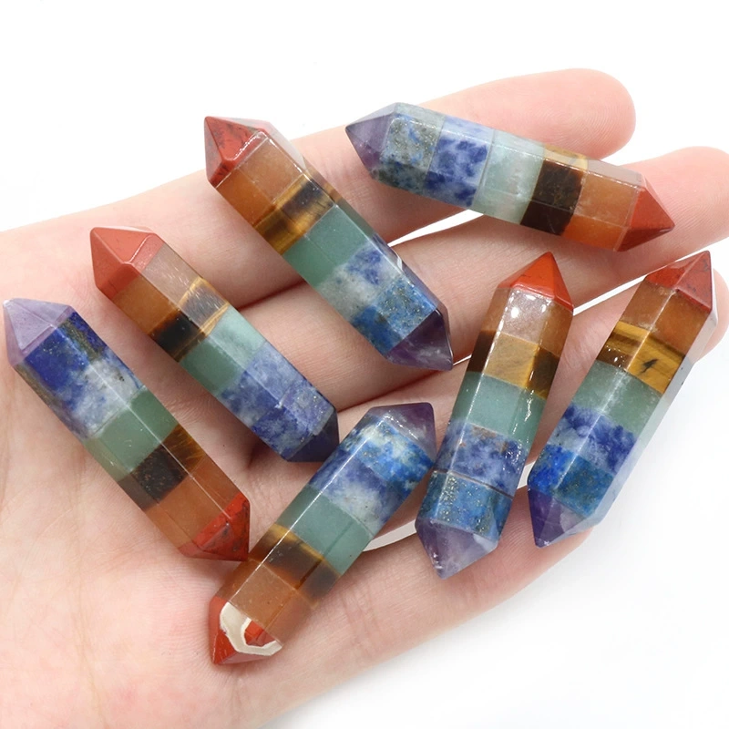 Colorful stone 10×42mm double pointed hexagonal column Natural crystal semi-precious stone colorful stone splicing process