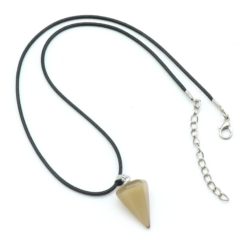 Colorful Cat's Eye Hexagonal Cone Necklace Pendant