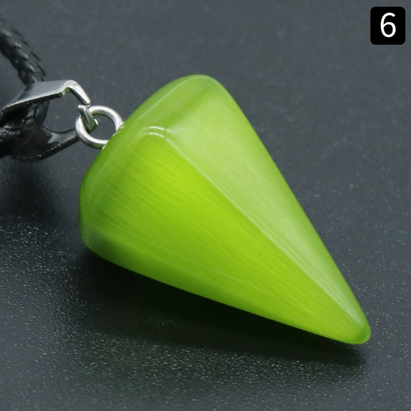 Colorful Cat's Eye Hexagonal Cone Necklace Pendant