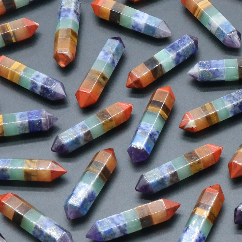 Colorful stone 10×42mm double pointed hexagonal column Natural crystal semi-precious stone colorful stone splicing process
