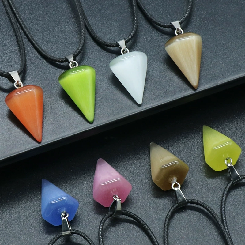 Colorful Cat's Eye Hexagonal Cone Necklace Pendant