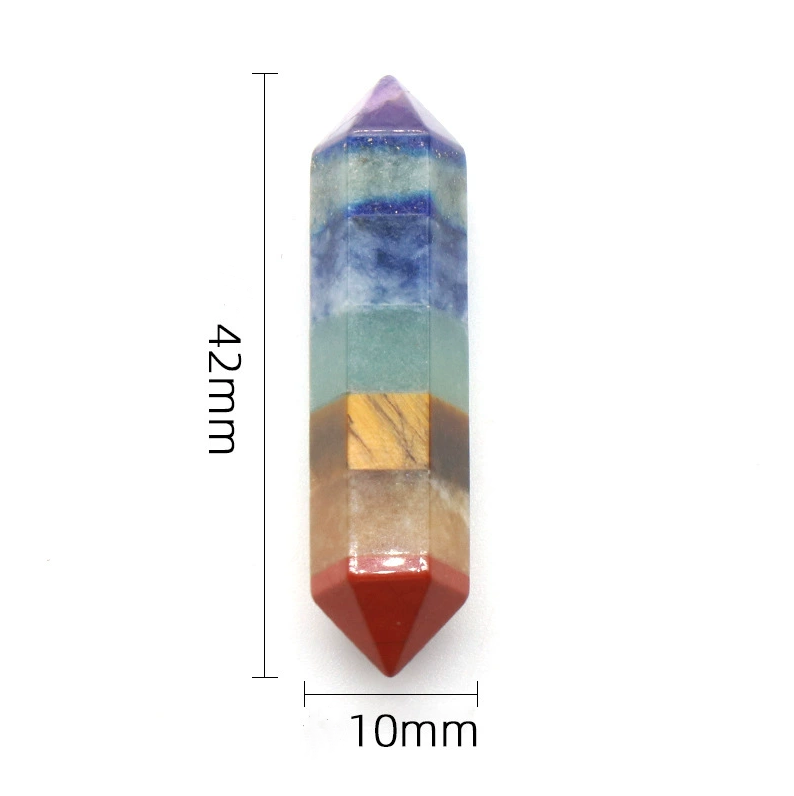 Colorful stone 10×42mm double pointed hexagonal column Natural crystal semi-precious stone colorful stone splicing process