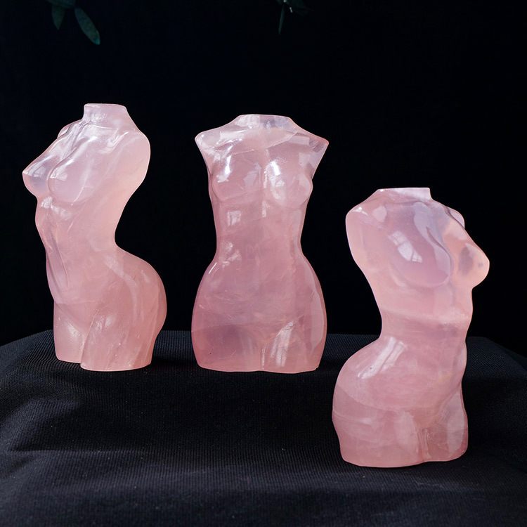 Natural Rose Quartz Female Model Torso Carving Crystal Rough Stone Carving