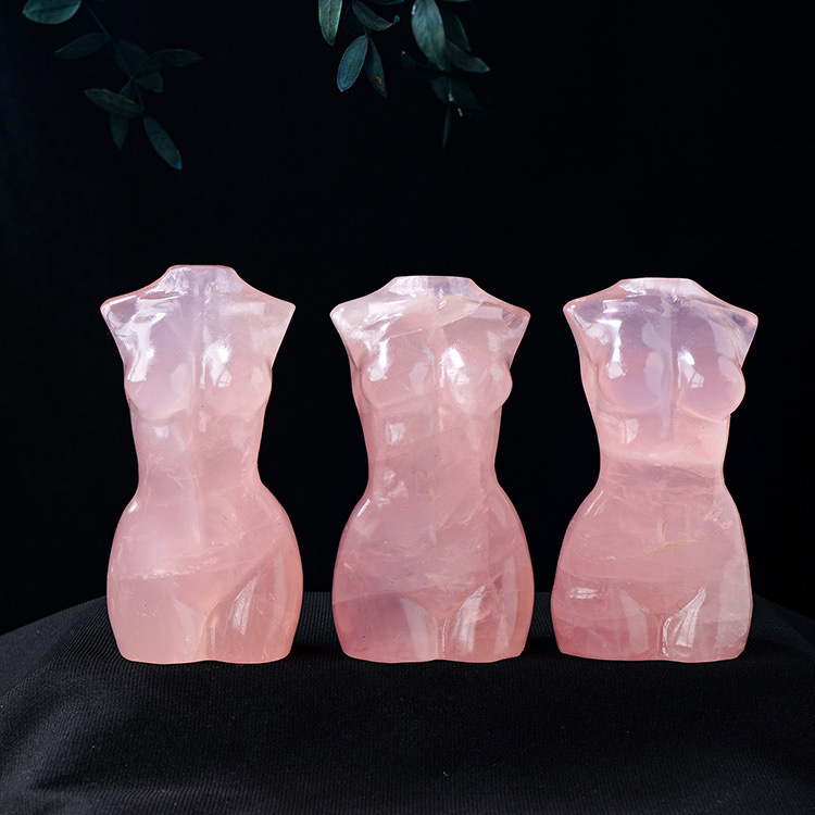 Natural Rose Quartz Female Model Torso Carving Crystal Rough Stone Carving