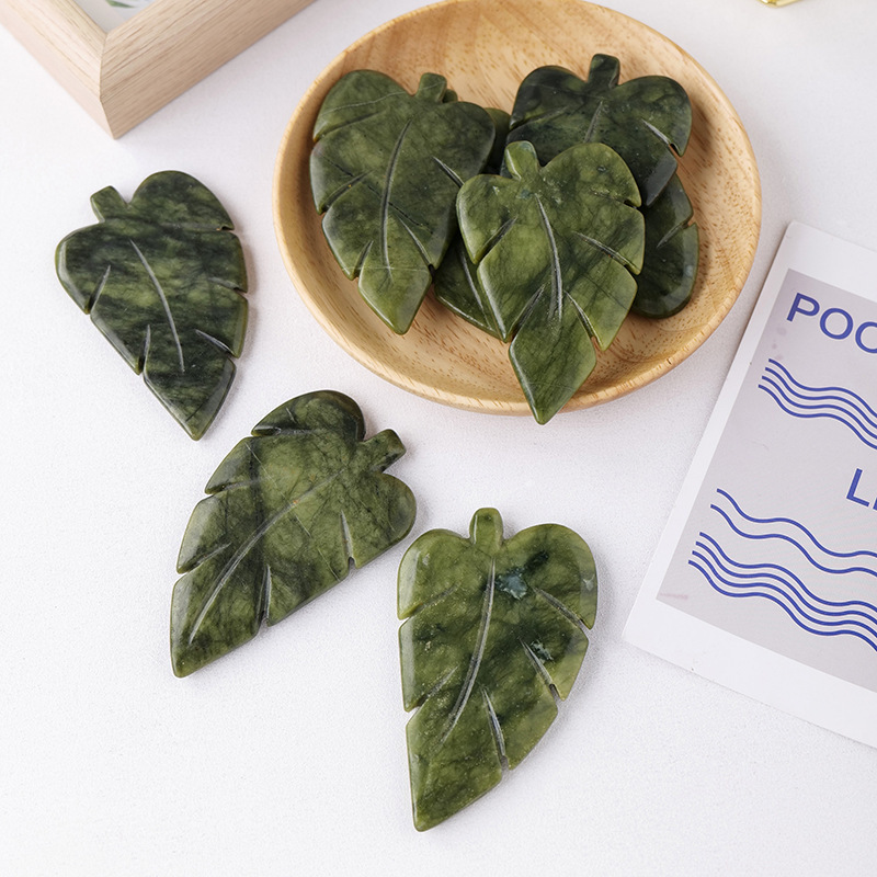 Natural green jade leaf carving