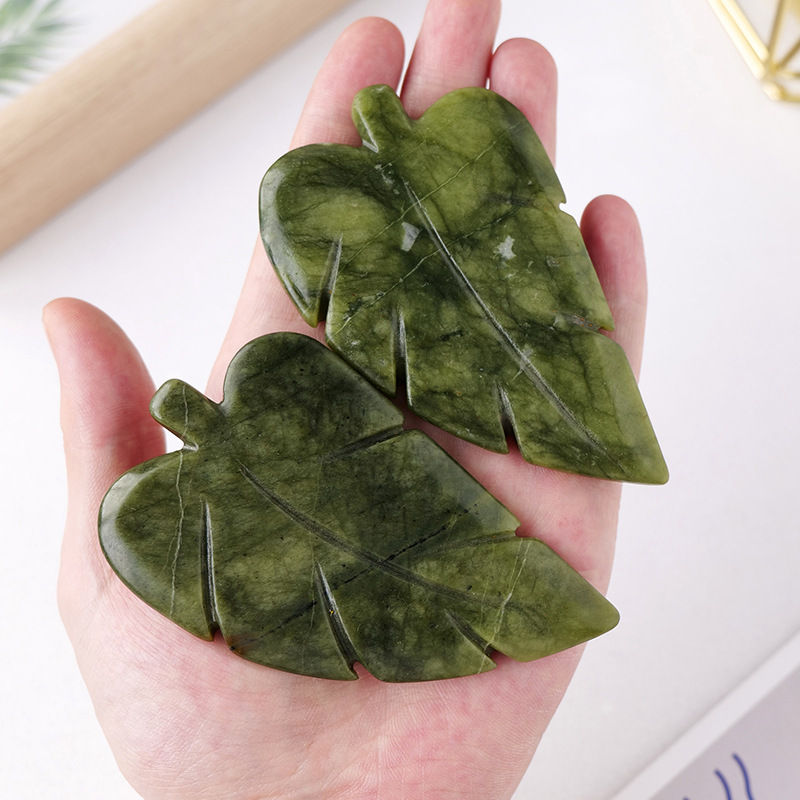 Natural green jade leaf carving