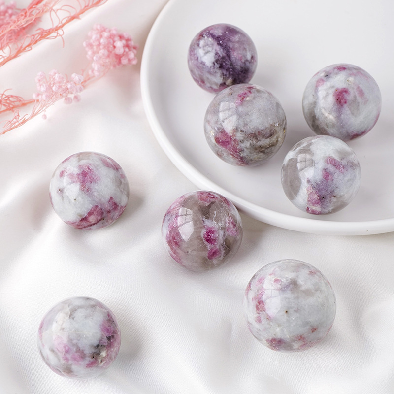 Natural crystal pink tourmaline ball ornaments