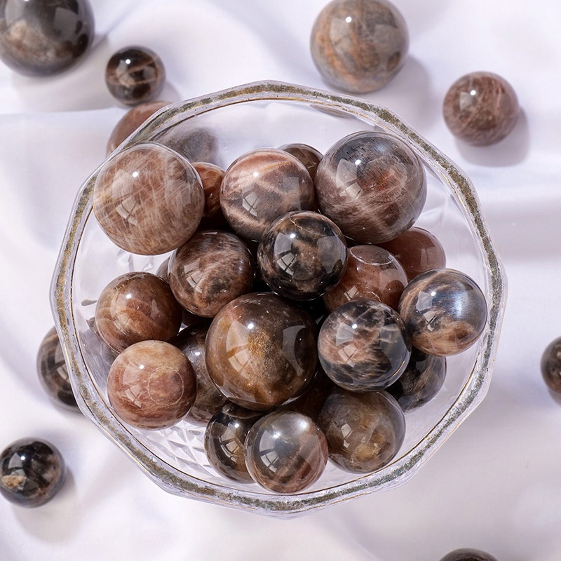 Natural stone black sunstone crystal ball ornaments energy ball