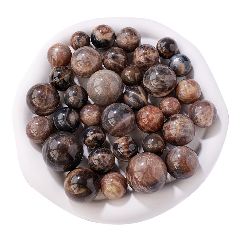 Natural stone black sunstone crystal ball ornaments energy ball