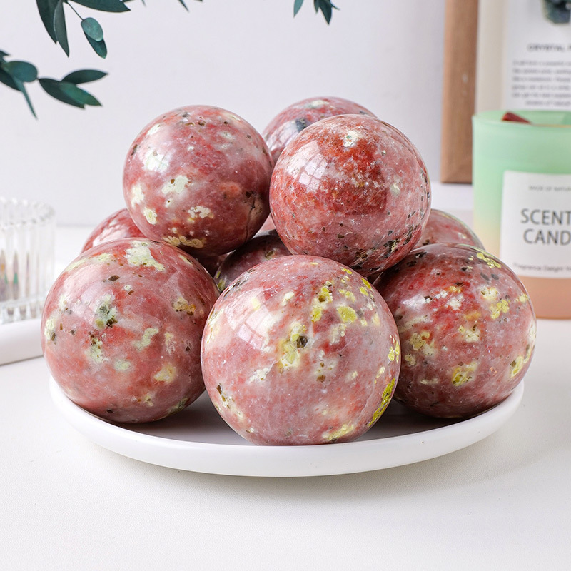 Natural crystal peach blossom stone ball ornaments crystal raw stone polished