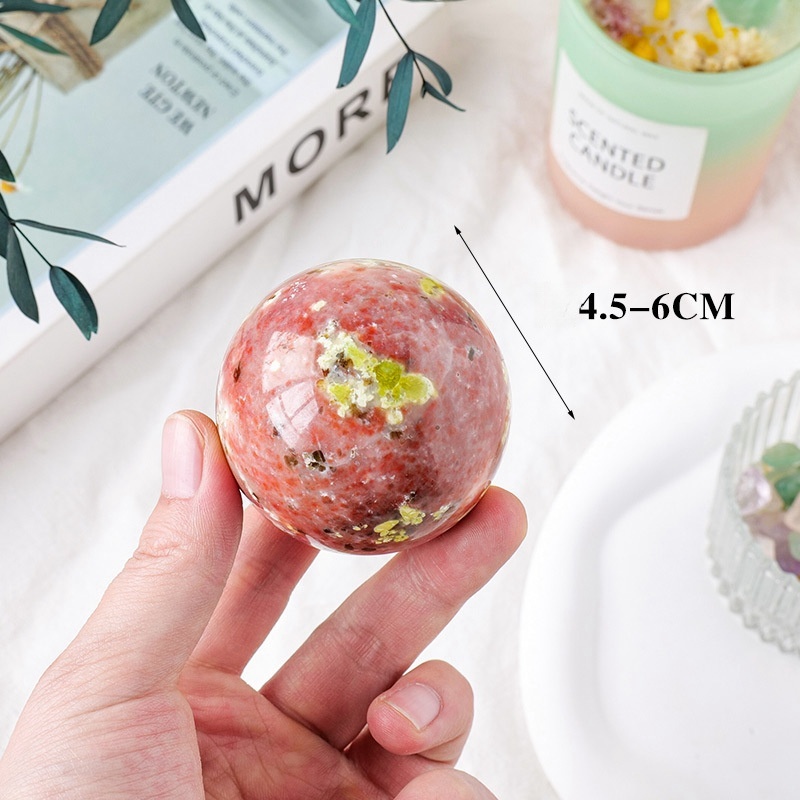 Natural crystal peach blossom stone ball ornaments crystal raw stone polished