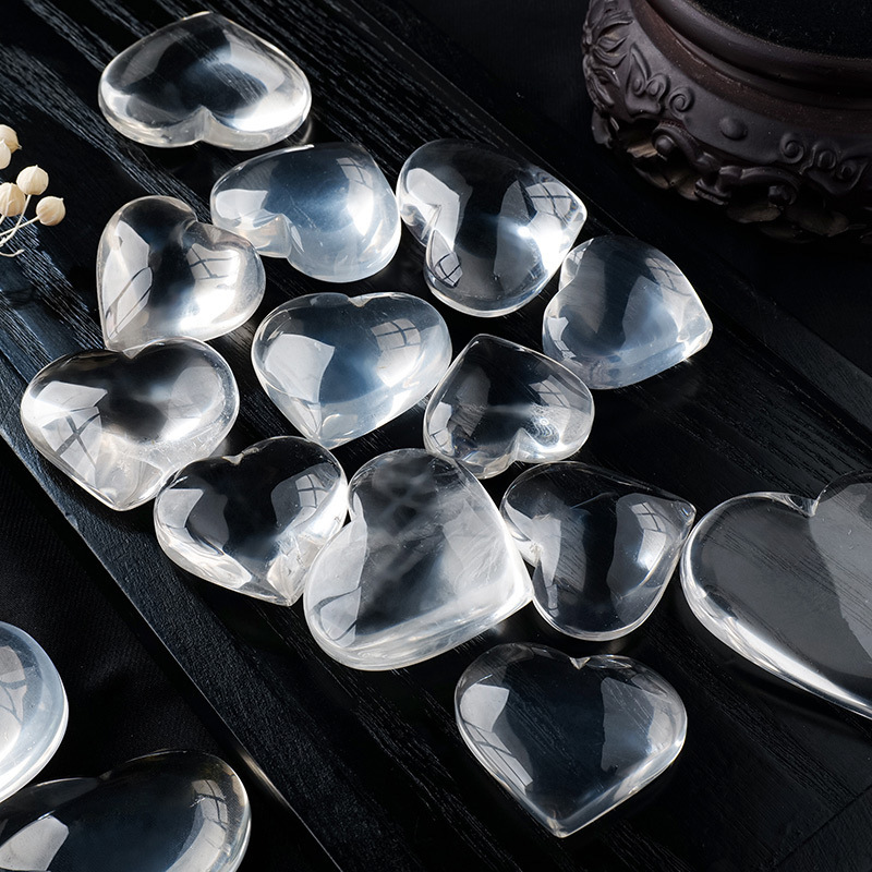 Natural clear quartz love ornaments crystal raw stone peach heart