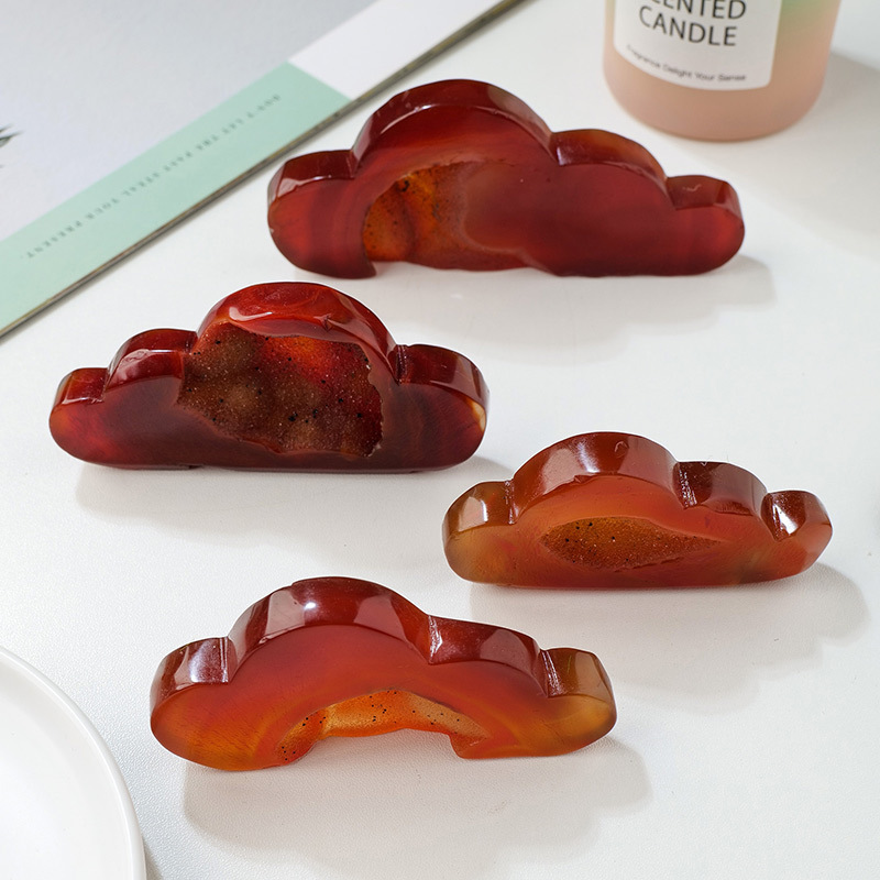 Natural crystal red agate cloud ornaments agate crystal cave three-dimensional viewing stone